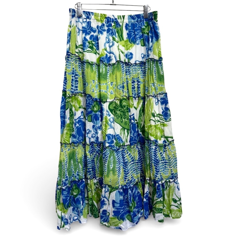 Choices Blue and Green Floral Maxi Skirt Medium